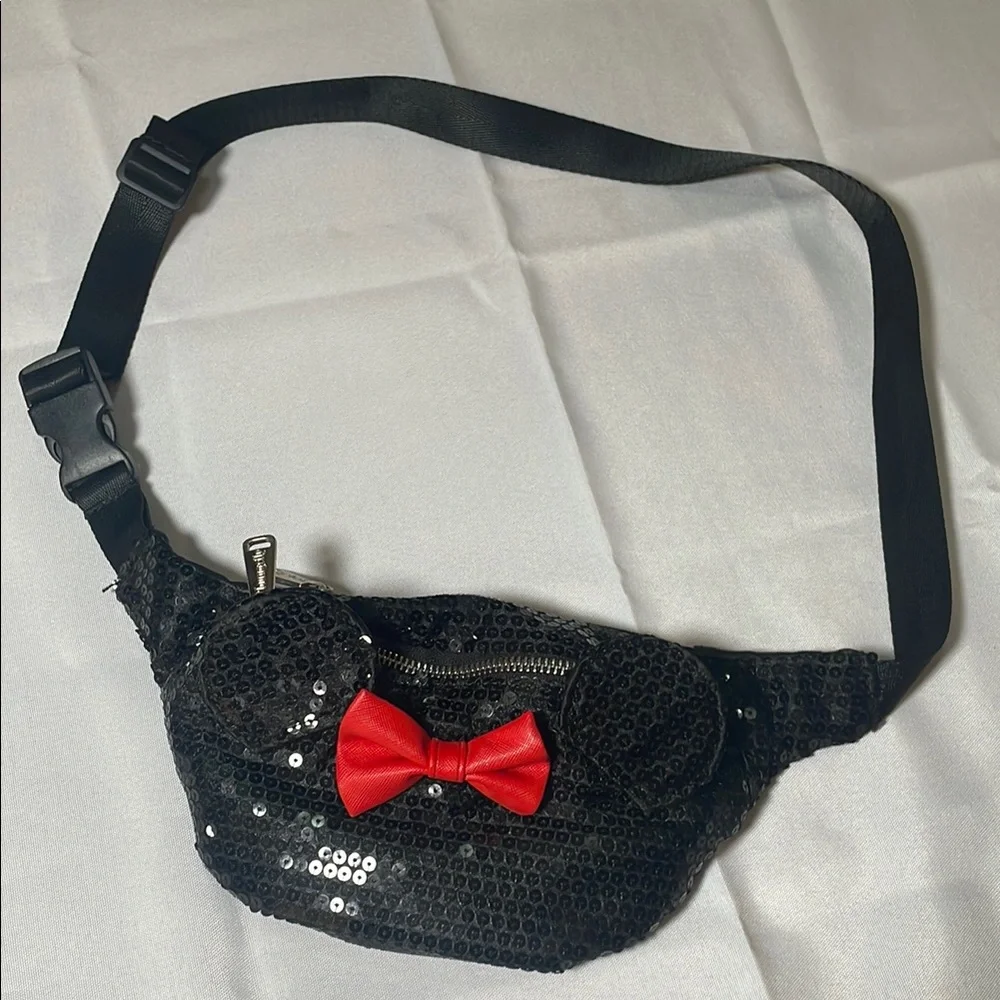 Loungefly Disney Minnie Black Sequin Bum Bag with Red Accent - Picture 13 of 14